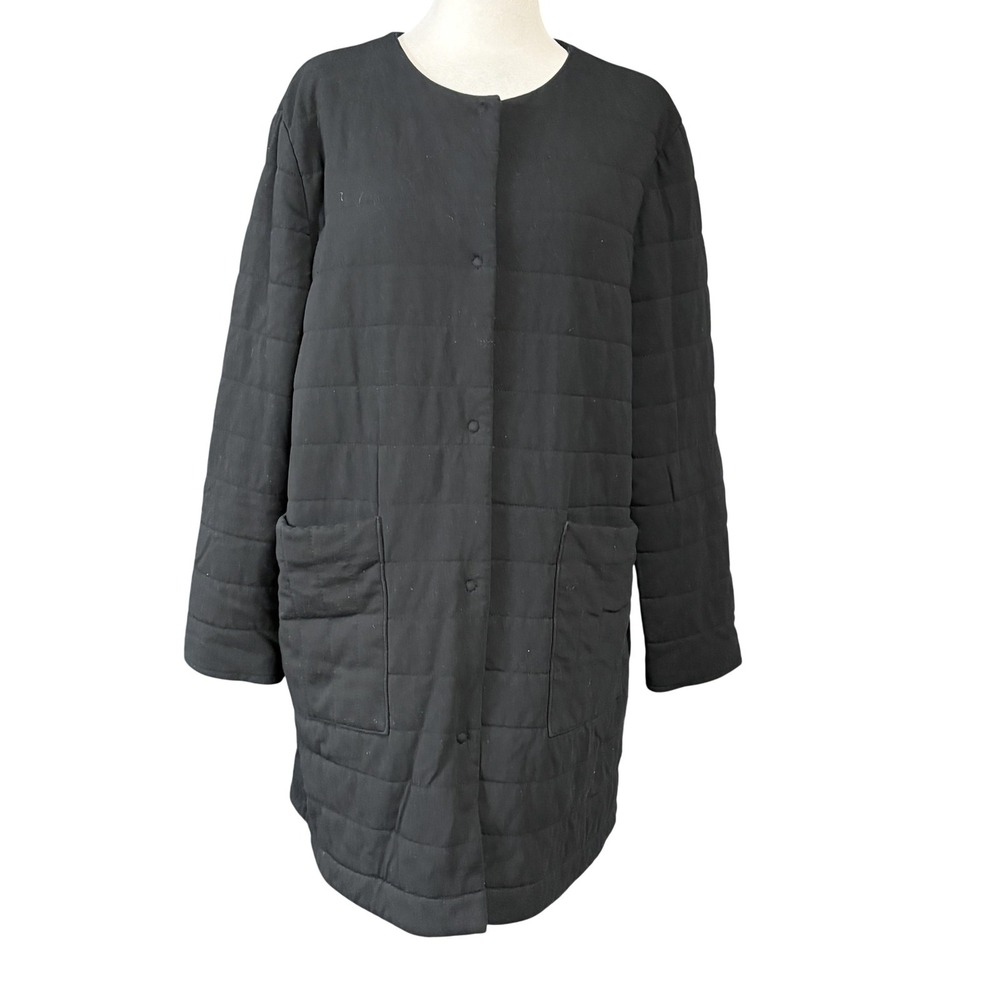 Eileen Fisher Coat Womens Petite Small Black Quilted Organic Cotton Pockets